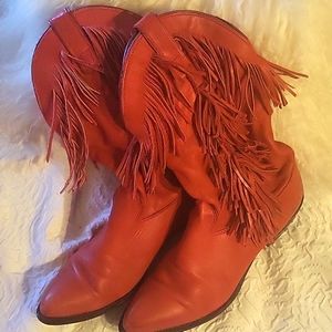 RED LEATHER FRINGE CAPEZIO 80'S VINTAGE COWBOY BOOTS SIZE 7.5